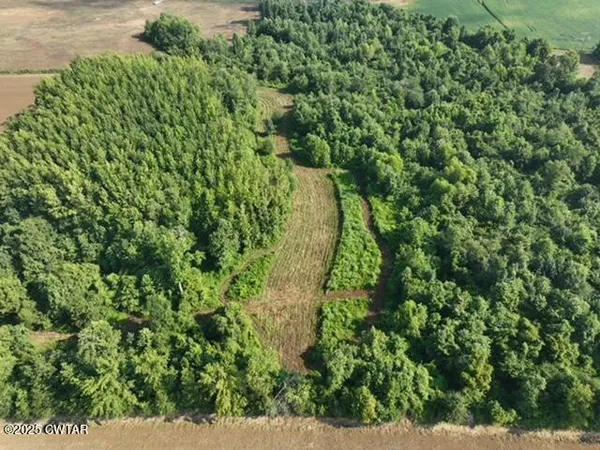 an aerial view of a yard