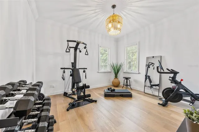 a view of a room with gym equipment
