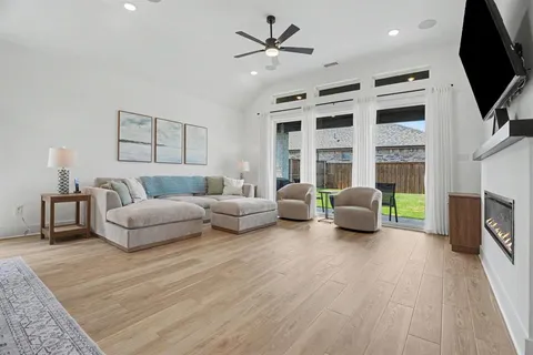 a living room with furniture fireplace and a flat screen tv