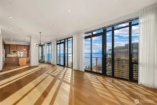 a view of hallway with a large window