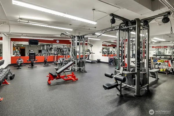 a view of a room with gym equipment
