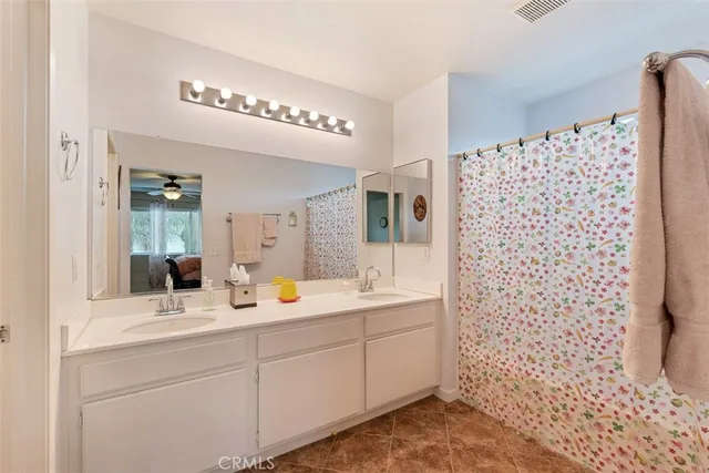 a bathroom with a sink a mirror and a shower