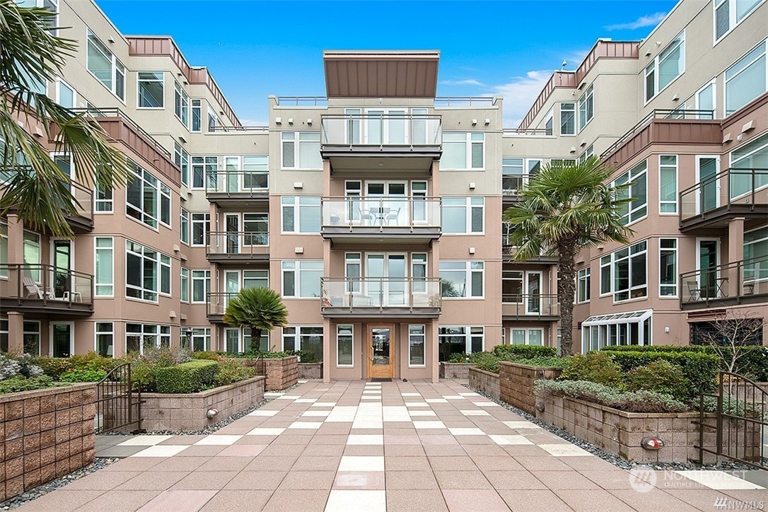a view of a building and a street