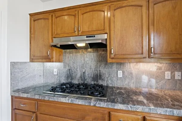 a kitchen with stainless steel appliances granite countertop a stove sink and cabinets