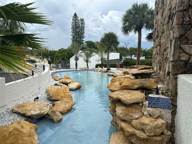a view of a park with swings