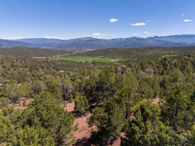a view of a town with mountains in the background