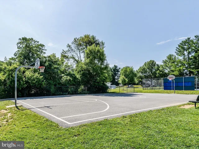 a view of a field with an trees
