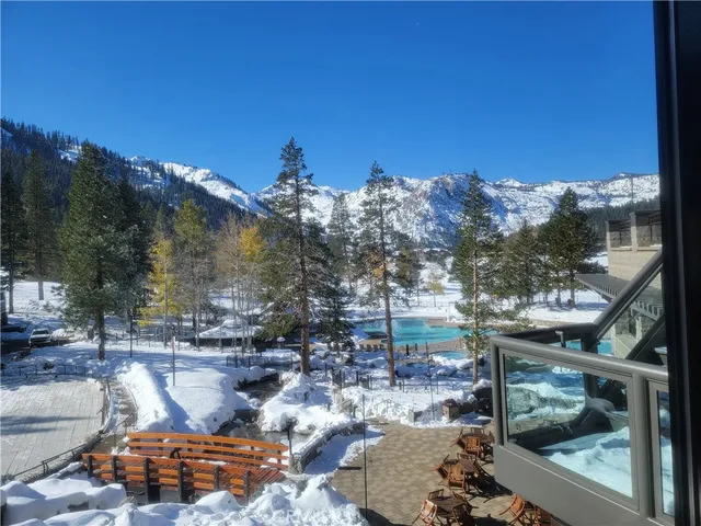 a view of a city street filled with lots of trees