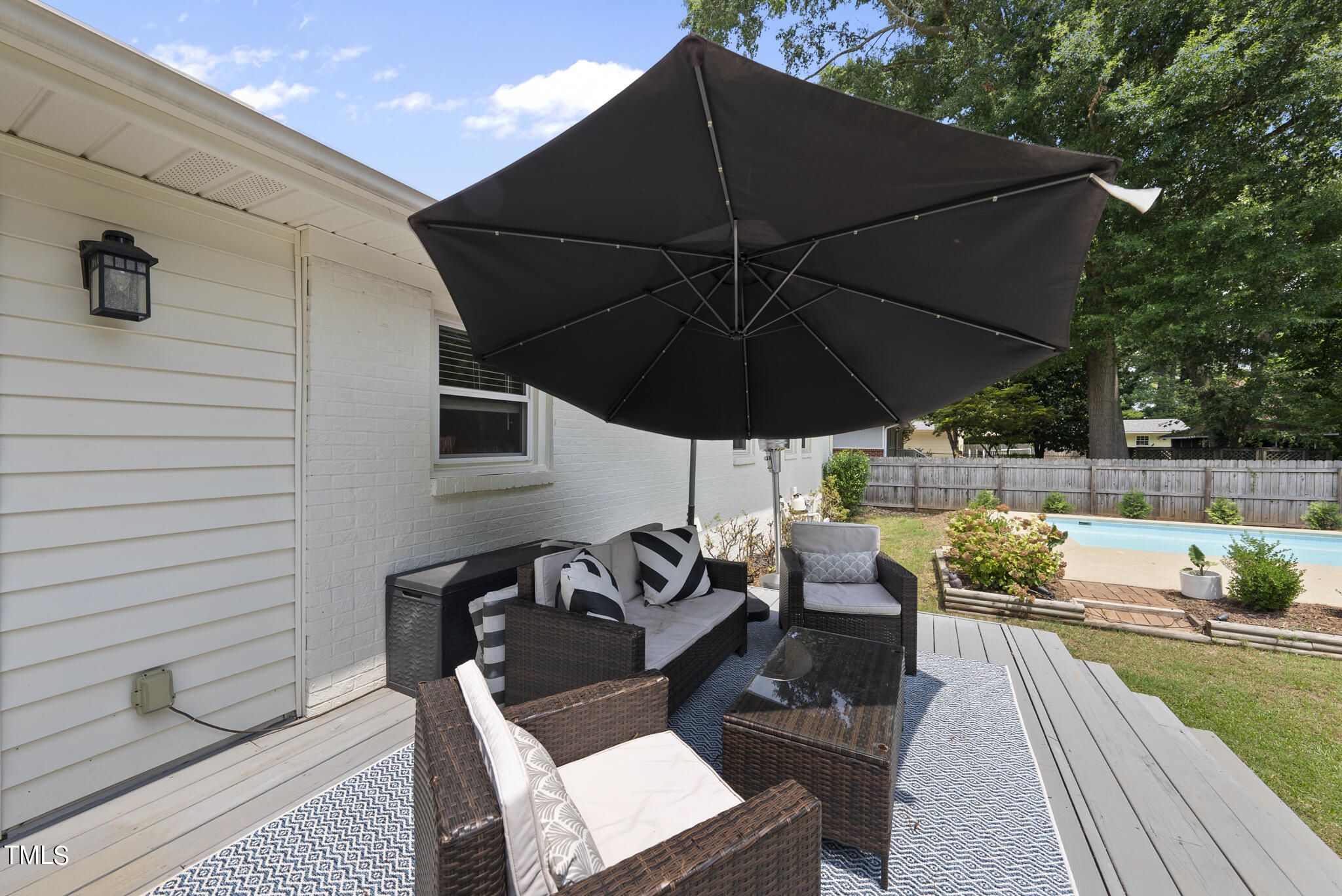 512 East Millbrook Road Raleigh, NC 27609 - Photo 26 of 29 a view of deck with furniture and umbrella