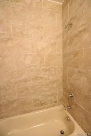 a bathroom with a bathtub