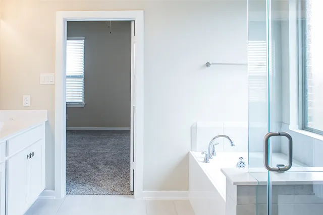 a bathroom with a bathtub