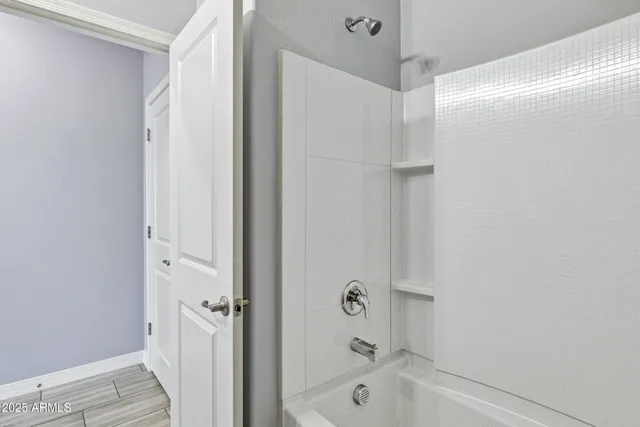 a bathroom with a bathtub