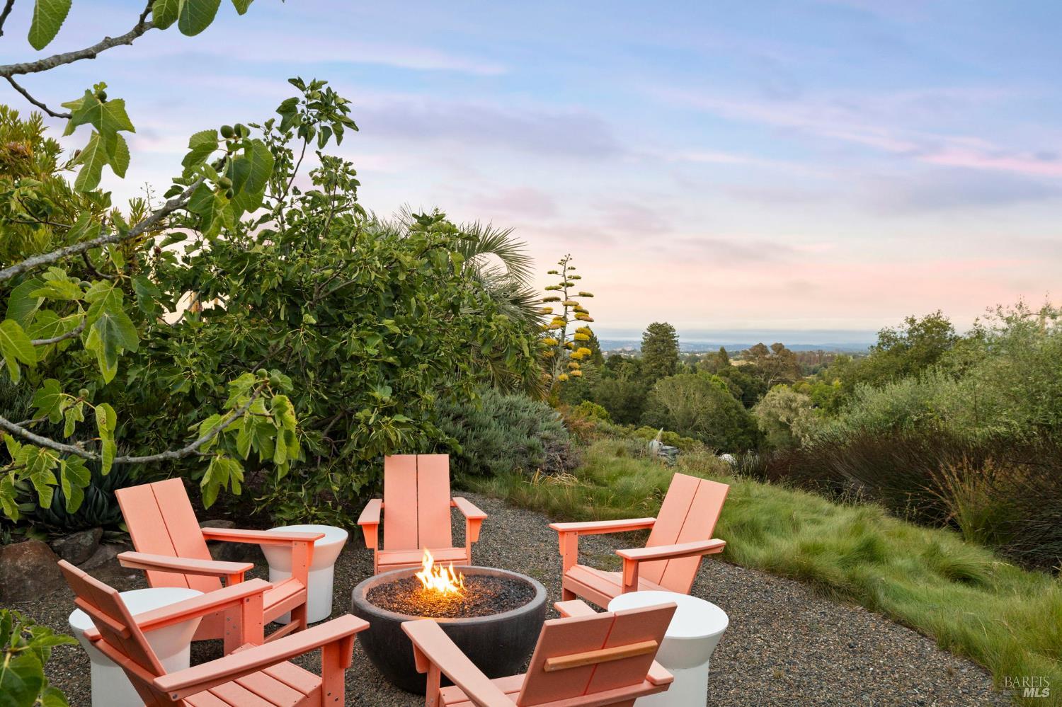 2563 Laguna Road Santa Rosa, CA 95401 - Photo 17 of 63 A gas fire pit ringed with Adirondack chairs holds the evening long after dinner. The Mayacamas mountains — astounding, permanent, uncomissionable — hold the horizon through every season, every occasion, every hour of the day.