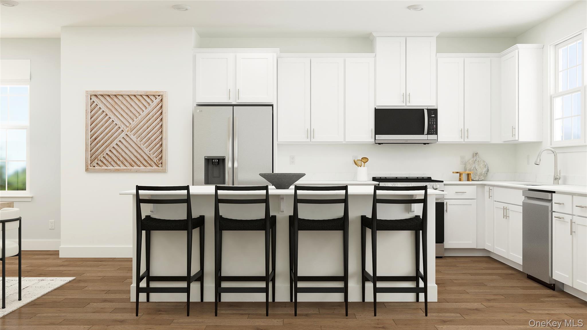 134 Pine Ridge Road Tuxedo Park, NY 10987 - Photo 5 of 22 a group of chairs sitting in a kitchen with white cabinets and wooden floor