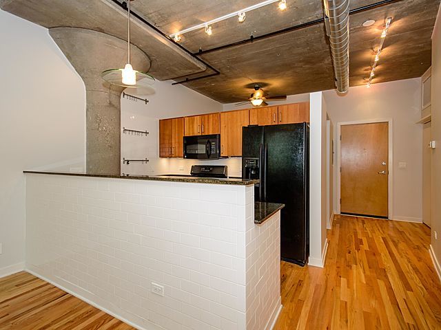 1151 West 15th Street, Unit 209 Chicago, IL 60608 - Photo 9 of 30 a kitchen with stainless steel appliances a refrigerator and a microwave