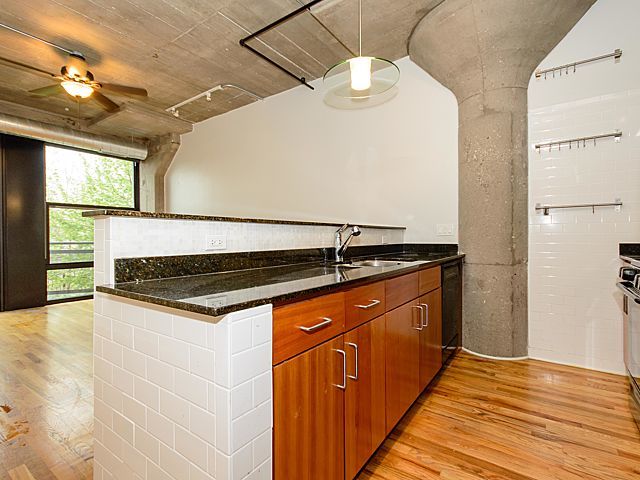 1151 West 15th Street, Unit 209 Chicago, IL 60608 - Photo 10 of 30 a kitchen with stainless steel appliances granite countertop a sink and a stove