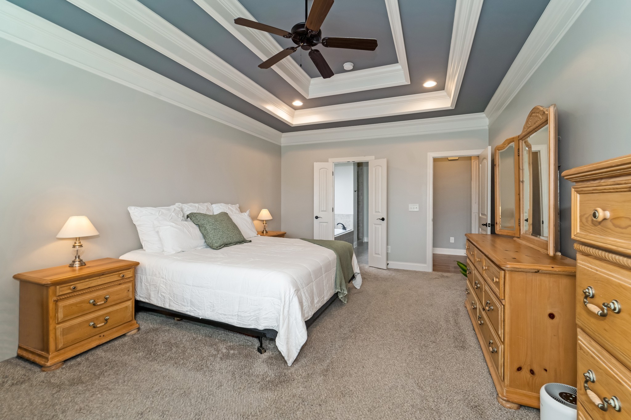 3008 Sakari Circle Spring Hill, TN 37174 - Photo 18 of 44 a spacious bedroom with a bed and a chandelier