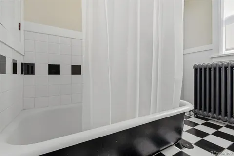 a bathroom with a bathtub