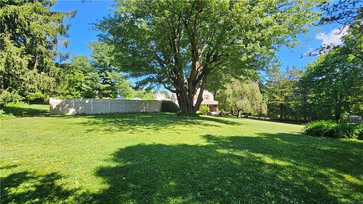 585 Buttermilk Road Hellertown, PA 18055 - Photo 71 of 82 A lush, green yard with a privacy fence and mature trees creates a serene outdoor haven.