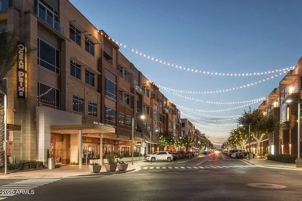 a city street lined with parked cars and palm trees