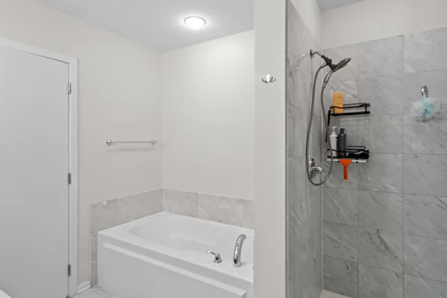 a bathroom with a bathtub