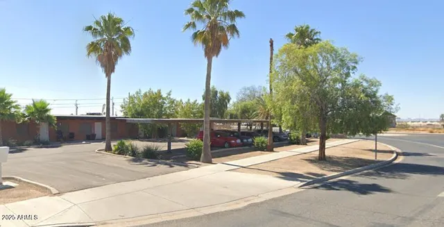 a view of a backyard with a fountain plants and large tree