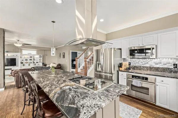 a view of a dining room kitchen and a sink