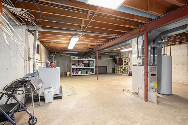 a view of a storage room with a window