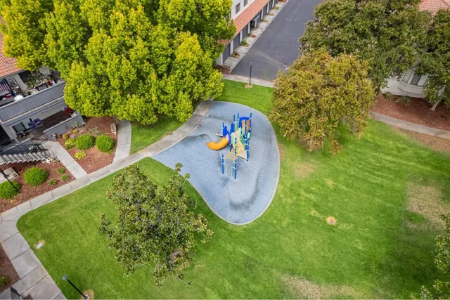 a view of a swimming pool with a garden