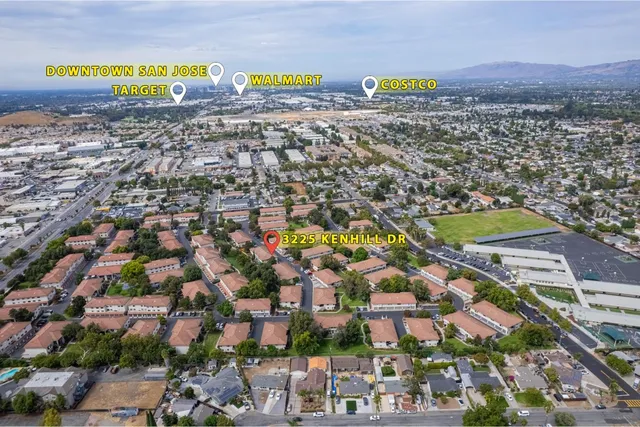 a view of a city with a mountain