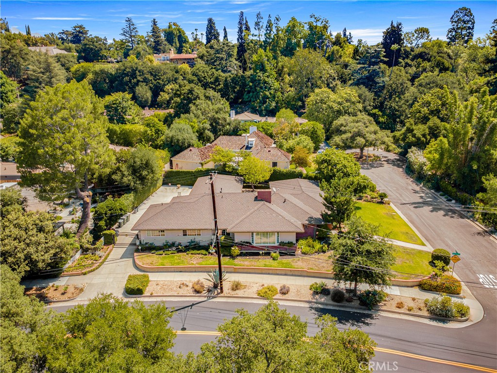 591 Busch Place Pasadena, CA 91105 - Photo 61 of 64 an aerial view of a house with swimming pool and lake view