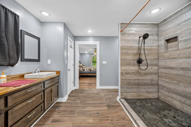 a bathroom with a shower