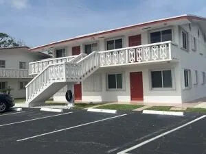 a view of a building with a street