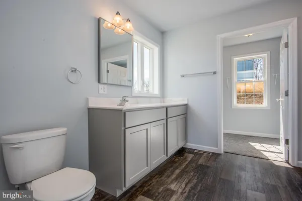 a bathroom with a toilet a sink and mirror