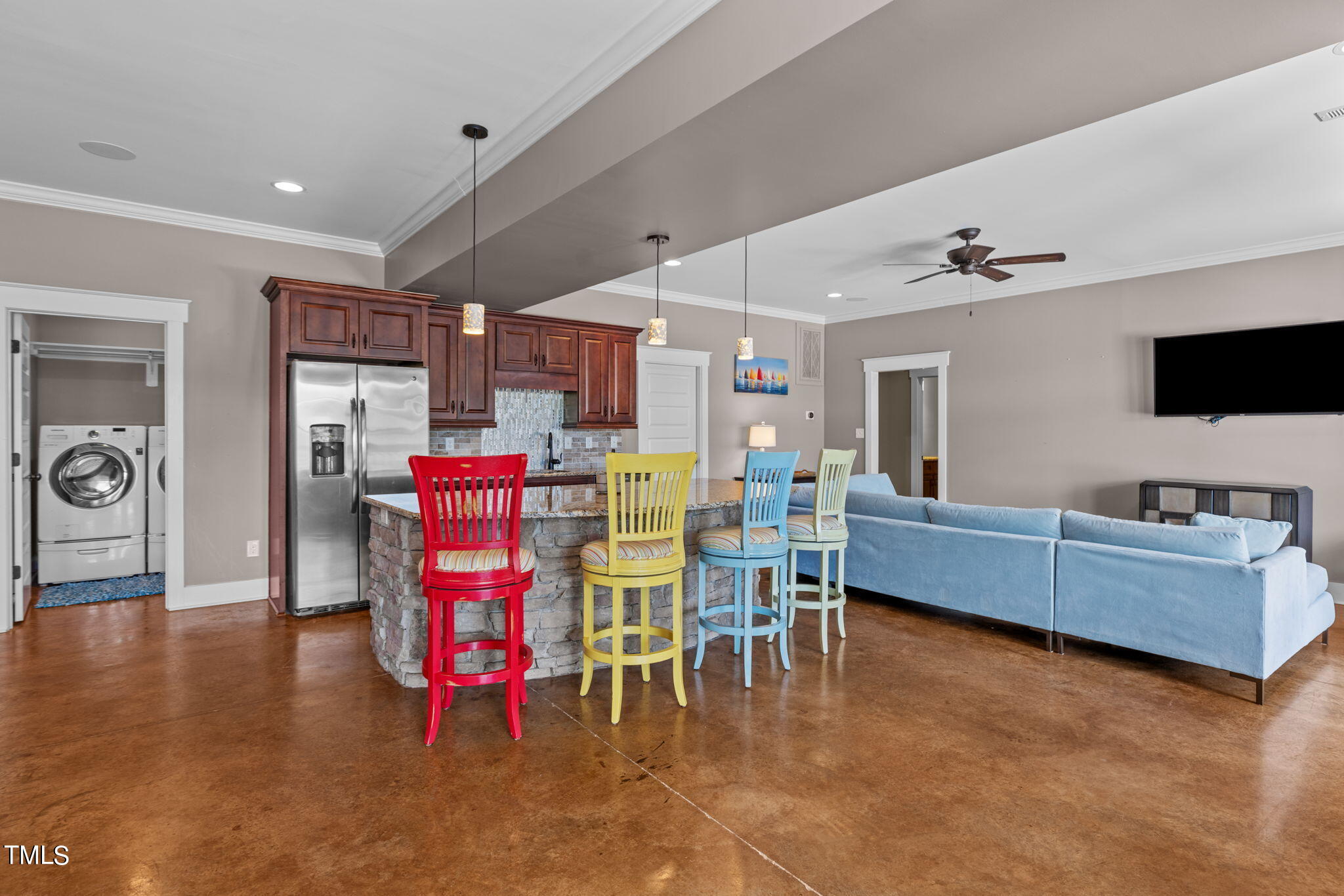 186 Polaris Point Semora, NC 27343 - Photo 38 of 73 a living room with furniture and kitchen view