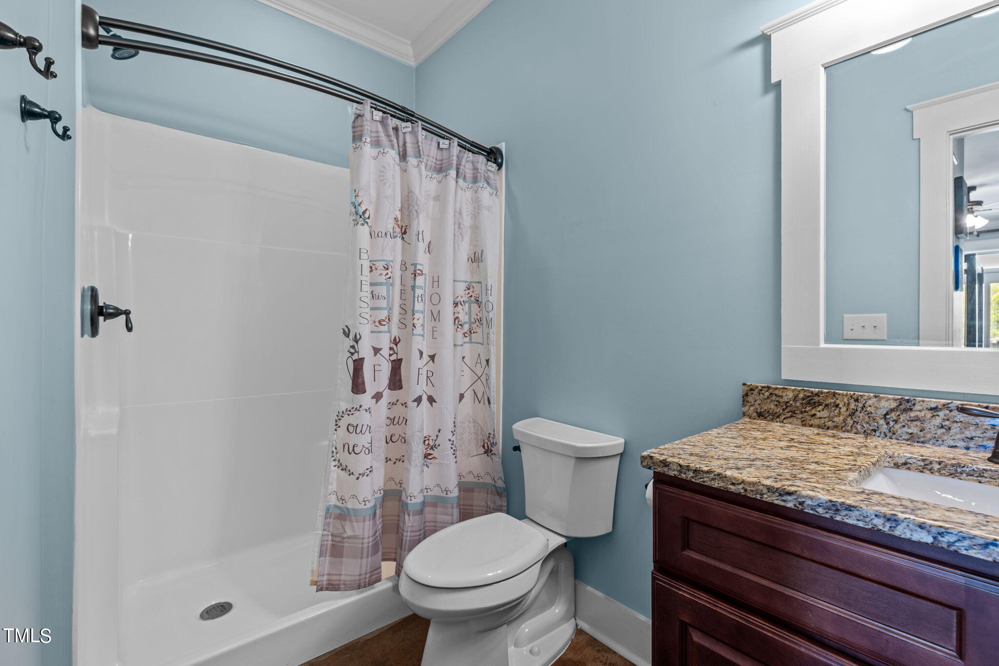 186 Polaris Point Semora, NC 27343 - Photo 51 of 73 a bathroom with a granite countertop sink toilet and shower
