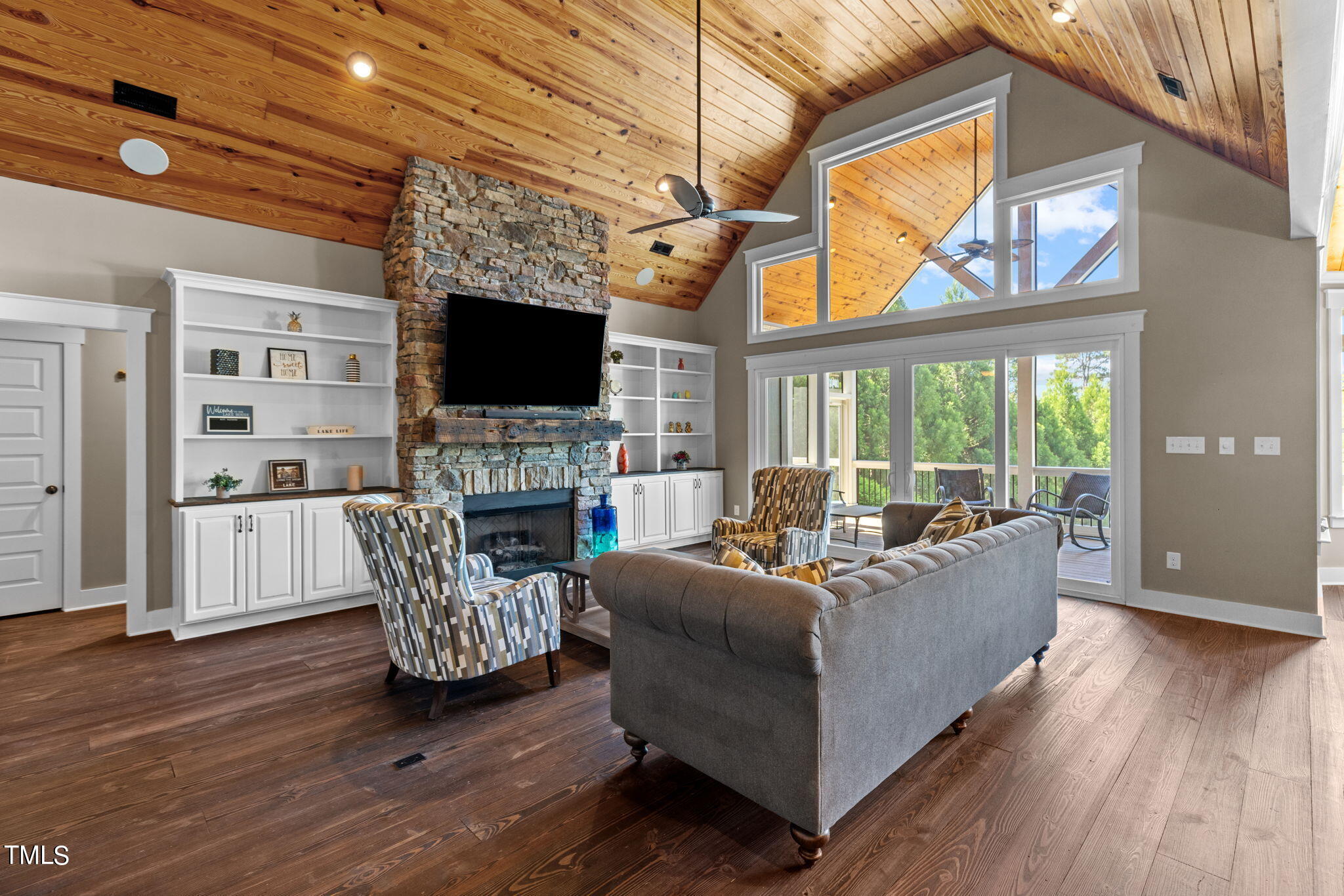 186 Polaris Point Semora, NC 27343 - Photo 10 of 73 a living room with furniture a flat screen tv and a fireplace