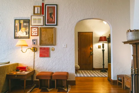a view of a livingroom with furniture and wooden floor