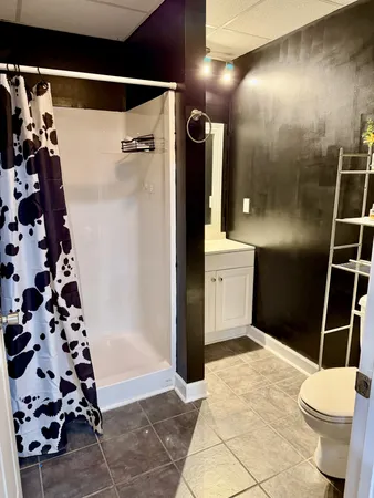 a bathroom with a sink and a shower