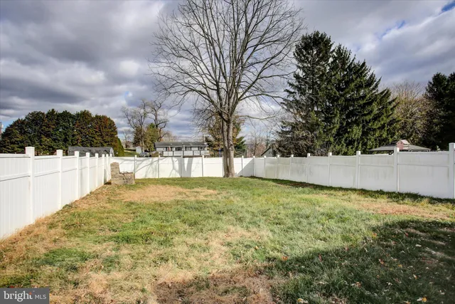 a view of yard with large trees