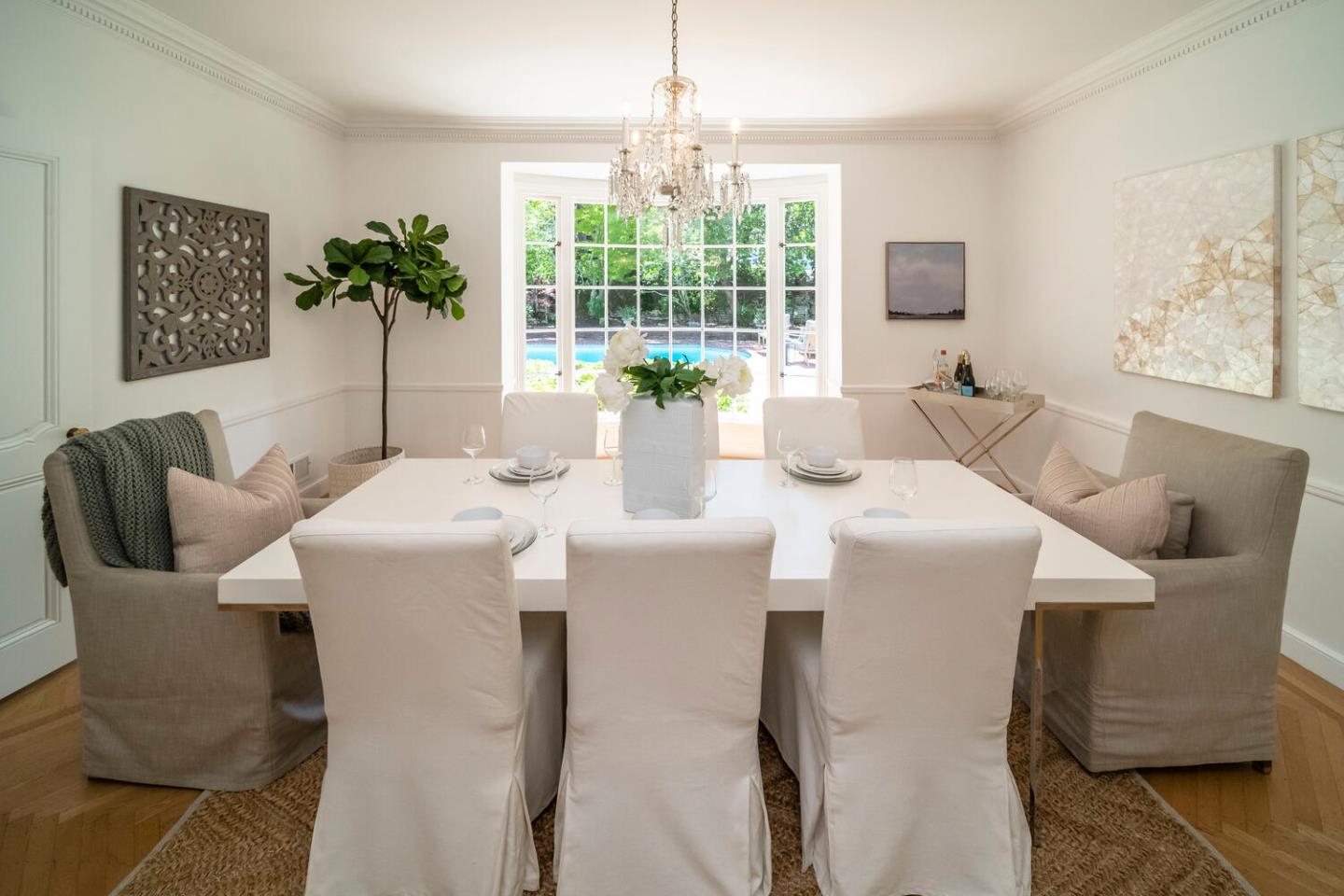 7 Windsor Drive Hillsborough, CA 94010 - Photo 15 of 57 a dining room with furniture large windows and wooden floor