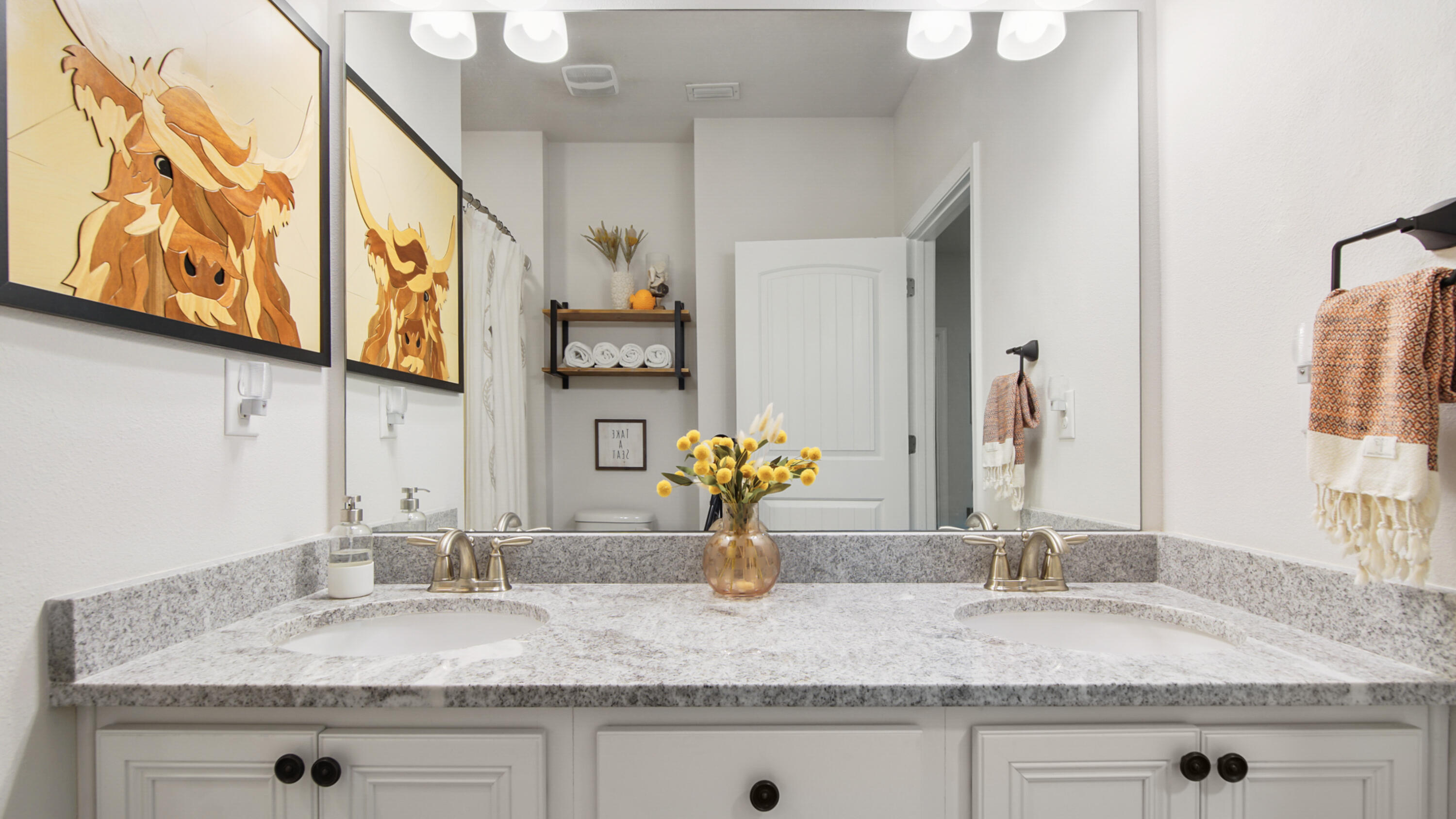 38 Norwich Road Freeport, FL 32439 - Photo 28 of 42 a bathroom with a granite countertop sink and a mirror