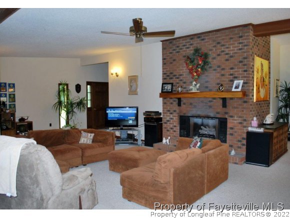 7371 Sherrill Baggett Road Dunn, NC 28334 - Photo 11 of 25 a living room with furniture a fireplace and a flat screen tv