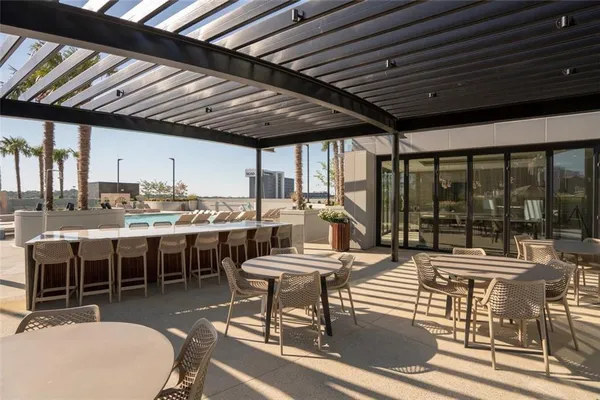 a outdoor space with seating space