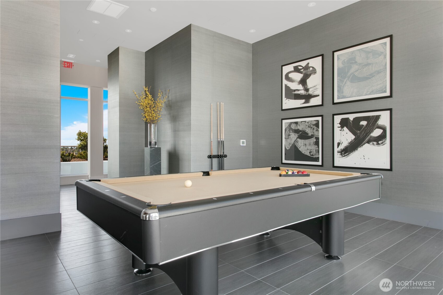 583 Battery Street, Unit 3103N Seattle, WA 98121 - Photo 30 of 39 a room with pool table and windows