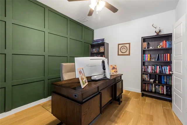 a view of workspace with cabinets