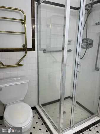 a bathroom with a toilet and a shower
