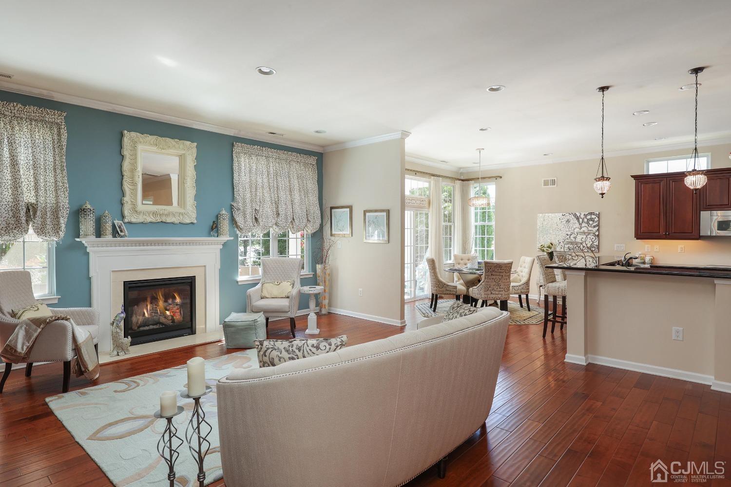 170 Tournament Drive Monroe Township, NJ 08831 - Photo 13 of 36 a living room with furniture a fireplace and a wooden floor