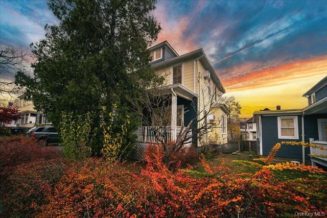 a view of road with large trees