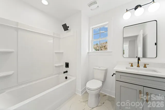 a bathroom with a toilet a sink a mirror and a bathtub